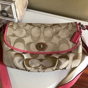 Coach Tan and Pink Shoulder Bag